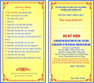 Thư mời Gặp mặt các thế hệ nhà giáo, nhân viên; các thế hệ học sinh trong lễ kỷ niệm ngày nhà giáo Việt Nam 20/11/2024